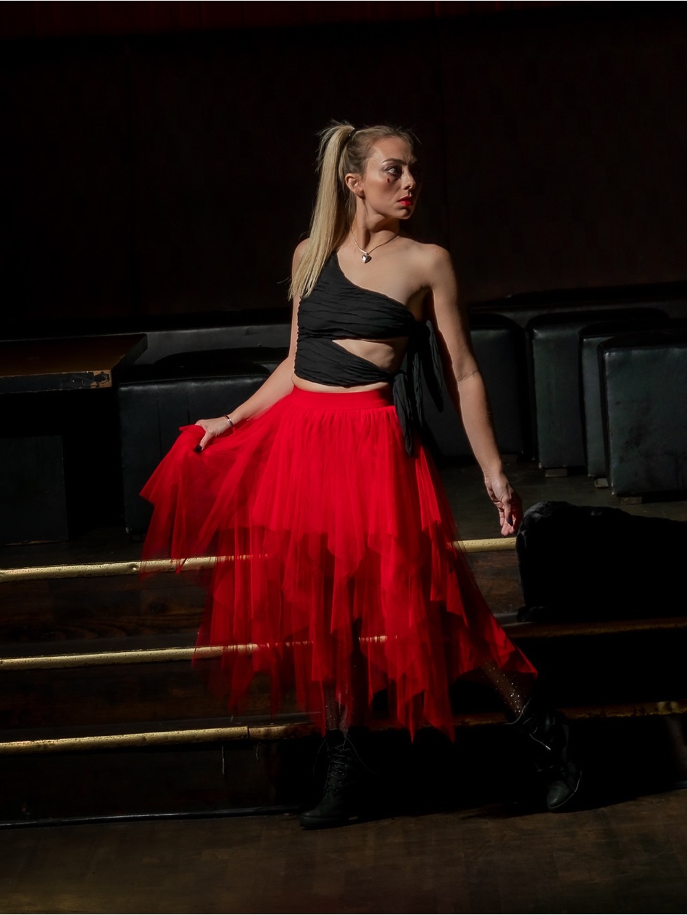 Tulle Layered Red Midi Skirt